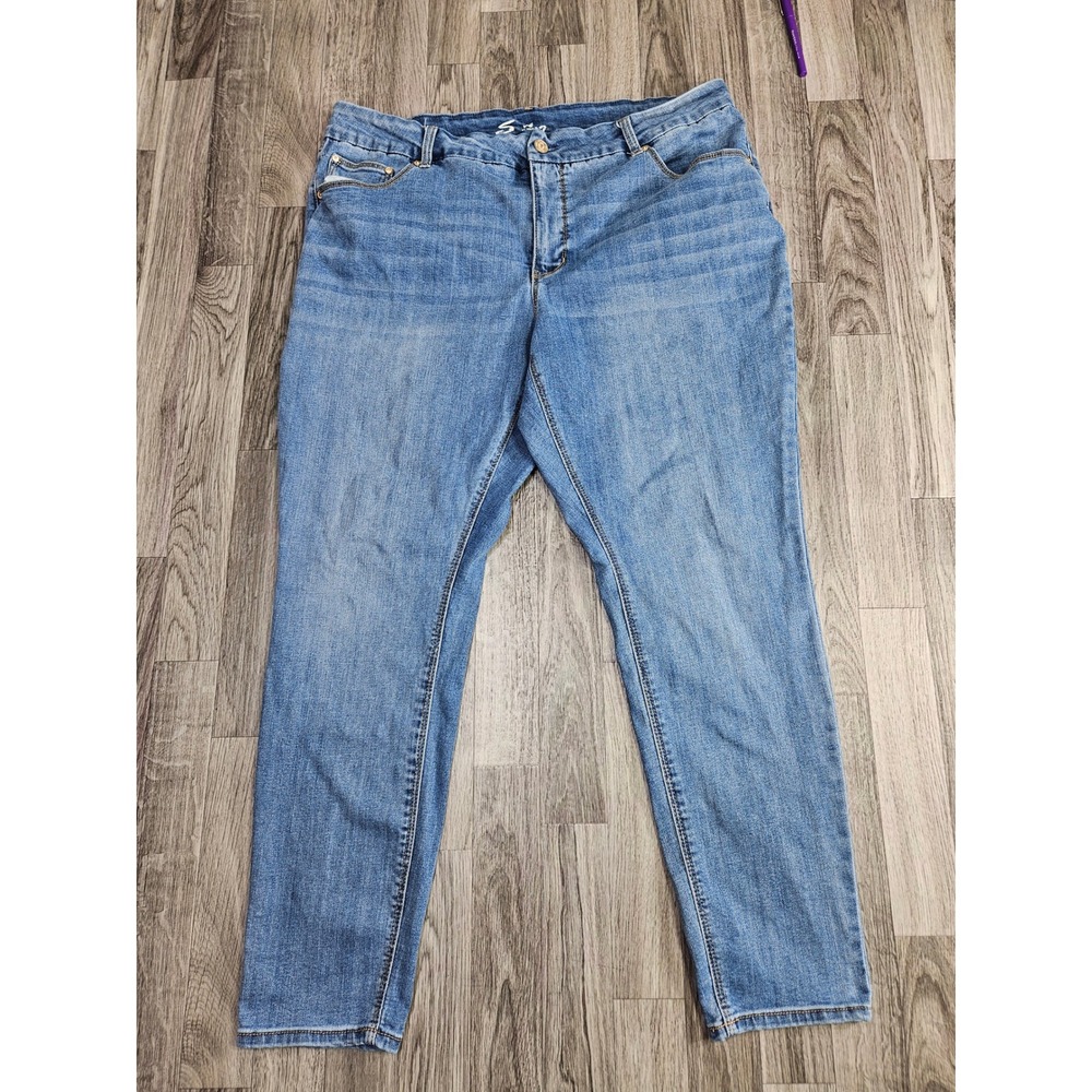 Seven7 Tummyless High Rise Skinny Jeans Women 18W Blue Stretch Denim